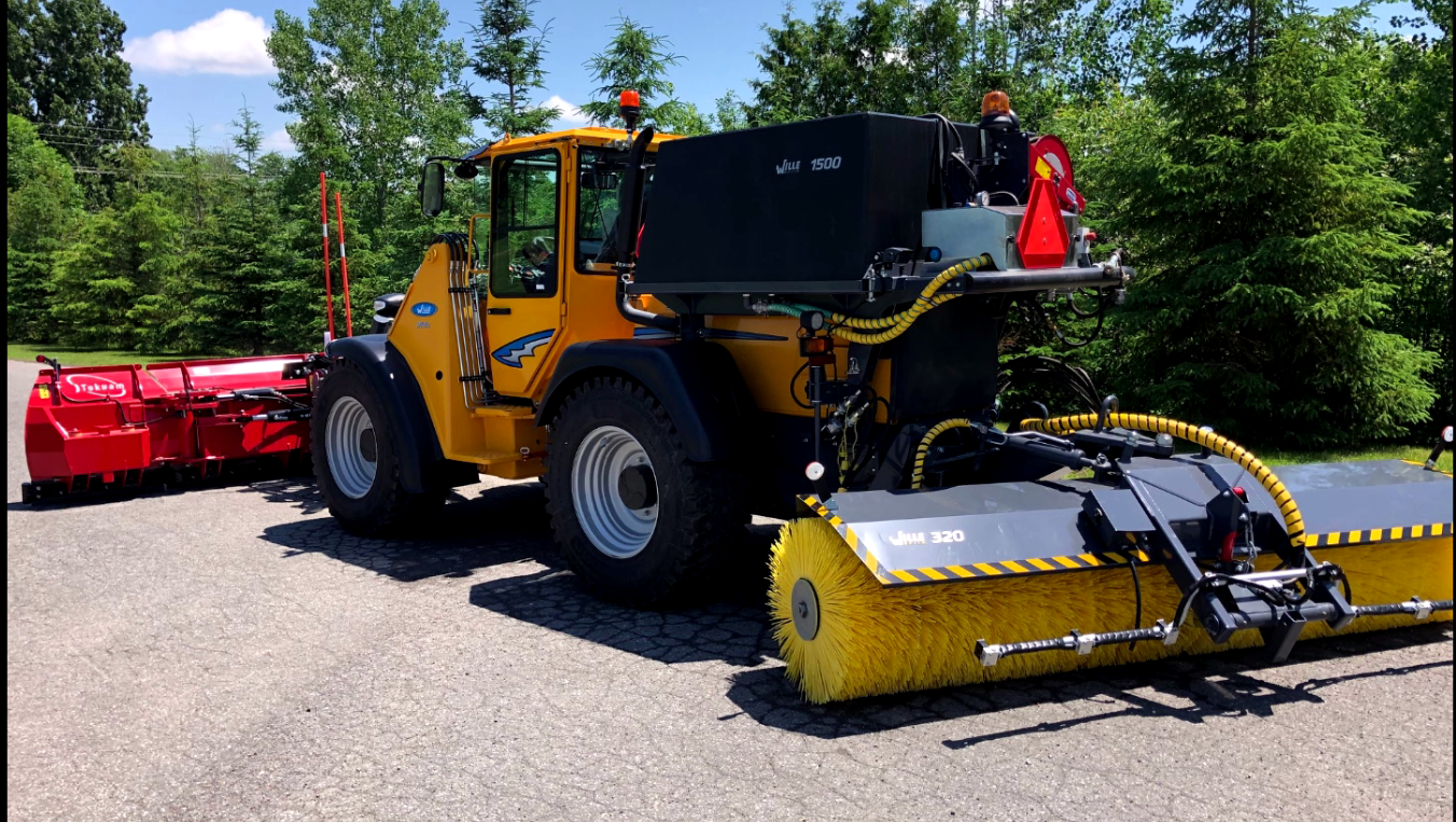 Wille 875 Delta MTE with rotary broom, snowplow, and cold air blower in winter configuration