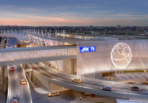 Rendering of JFK International Airport’s New Terminal 6, future site of Fortbrand’s pooled all-electric ground support fleet. Title