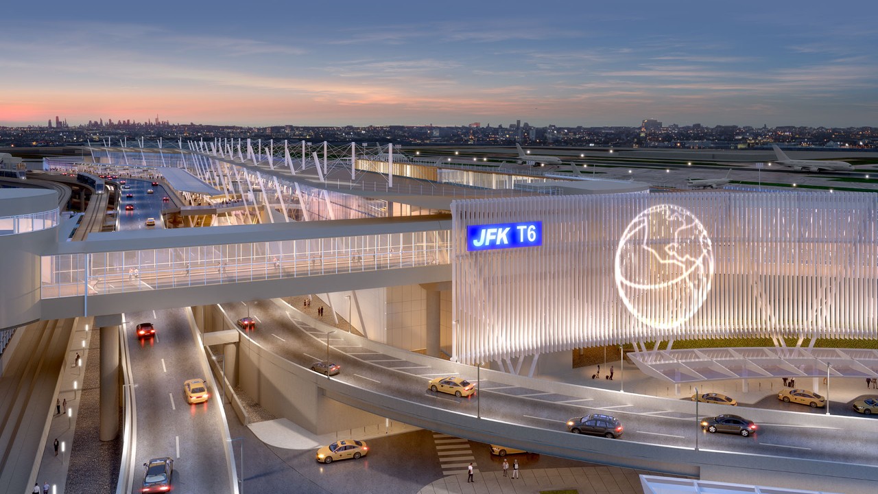 Rendering of JFK International Airport’s New Terminal 6, future site of Fortbrand’s pooled all-electric ground support fleet. Title